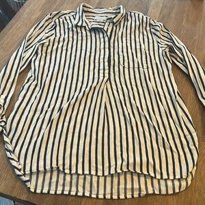 Liz Claiborne Long Sleeve Half Button Up Hi-Lo Striped Top - Sz L